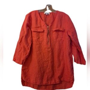 Ellen Tracy Coral 1/4 Zip Linen Shirt Resortwear Beach Spring Size Med